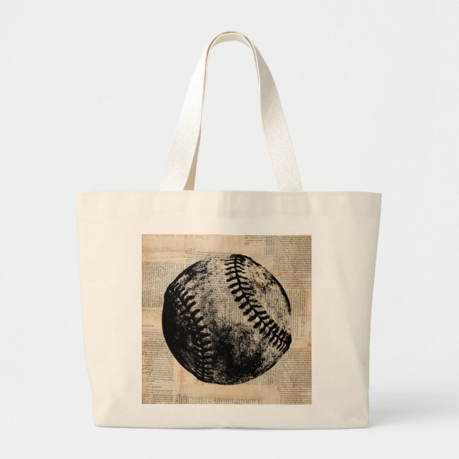 Bolsa Tote Grande Estilo de Jornal Vintage Baseball Art Illustration (Frente)
