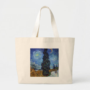 Bolsa Tote Grande Estrada com Ciprestes Impressionismo de Van Gogh