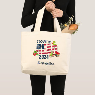 Bolsa Tote Grande EU ADORO LER UMA bandeira X América 2024