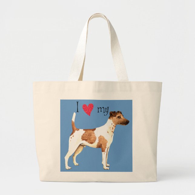 Bolsa Tote Grande Eu adoro meu suave terrier de raposa (Frente)