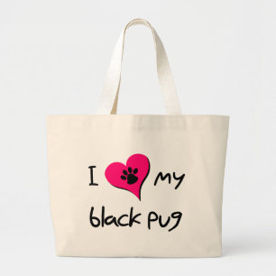 Bolsa Tote Grande Eu adoro minha pata preta impressa no coração cor-