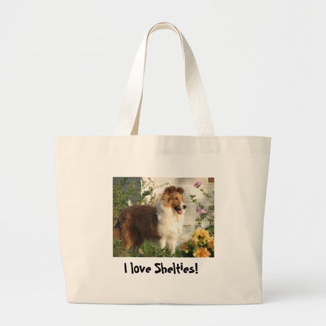 Bolsa Tote Grande Eu amo a sacola de Shelties (Frente)