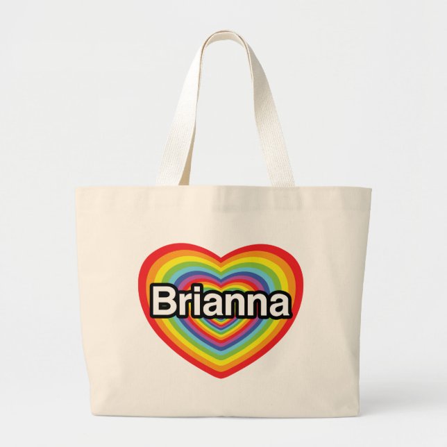 Bolsa Tote Grande Eu amo Brianna: coração do arco-íris (Frente)