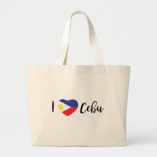 Bolsa Tote Grande Eu amo Cebu com coração da bandeira de Filipinas