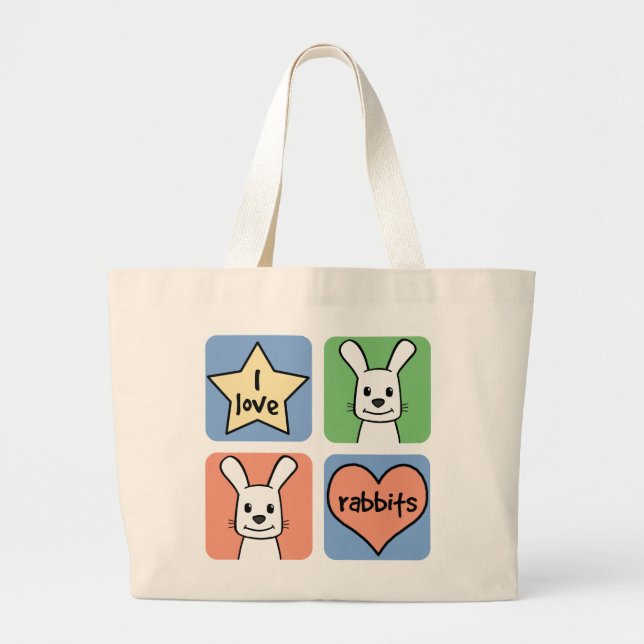 Bolsa Tote Grande Eu amo coelhos (Frente)