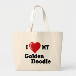Bolsa Tote Grande Eu amo (coração) meu cão dourado do Doodle