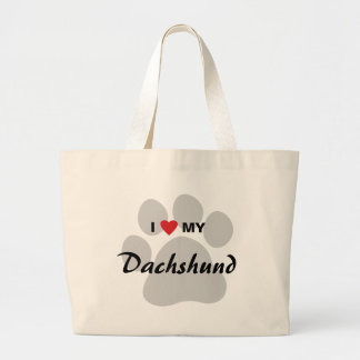 Bolsa Tote Grande Eu amo (coração) meu Dachshund Pawprint