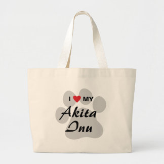 Bolsa Tote Grande Eu amo (coração) meu impressão da pata de Akita