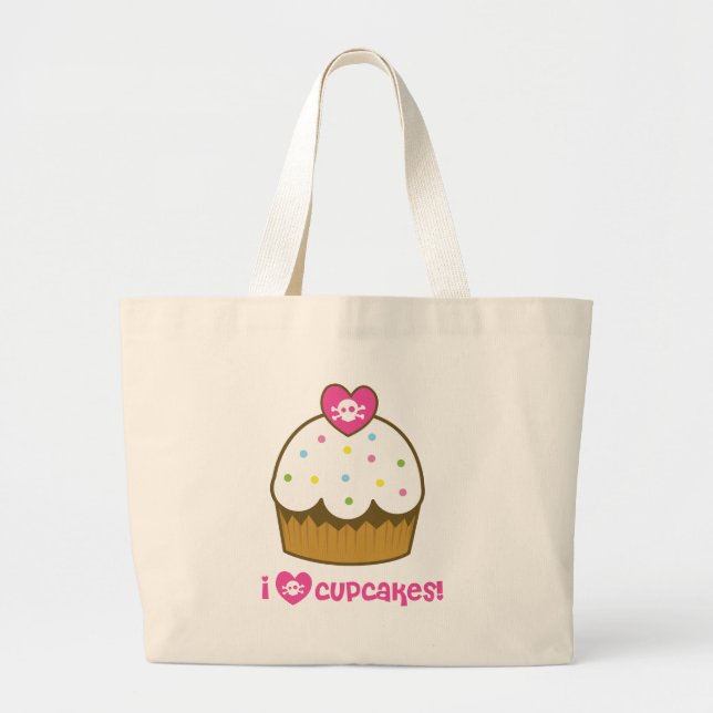 Bolsa Tote Grande eu amo cupcakes do crânio (Frente)