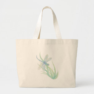 Bolsa Tote Grande Eu amo Dragonflies em Azul e Verde