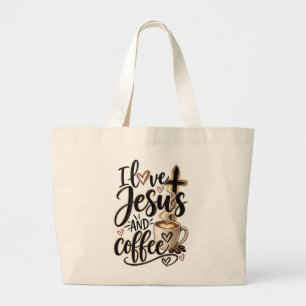 Bolsa Tote Grande Eu amo Jesus e café