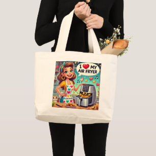 Bolsa Tote Grande Eu Amo Meu Ar Fryer - Design Cozinhar