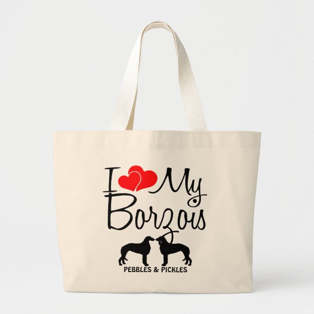Bolsa Tote Grande Eu Amo Meu Bag Borzois (Frente)