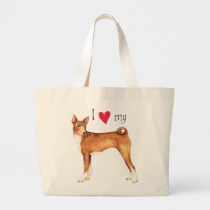 Bolsa Tote Grande Eu amo meu Basenji