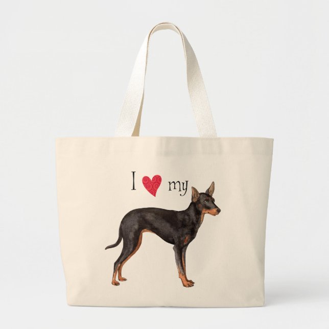 Bolsa Tote Grande Eu amo meu Brinquedo Manchester Terrier (Frente)