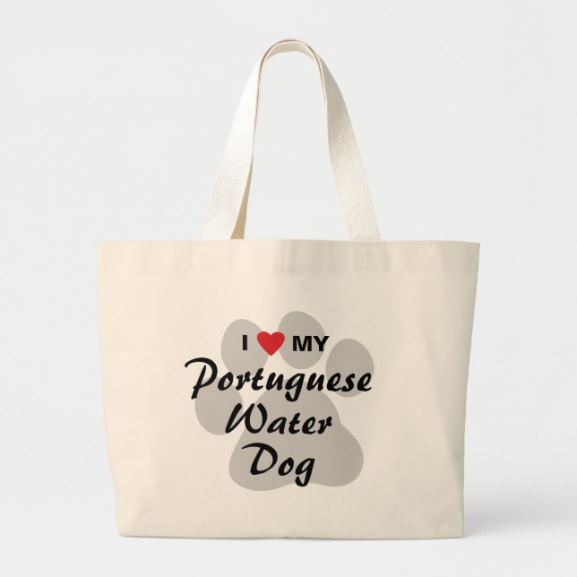 Bolsa Tote Grande Eu amo meu cão de água português (Frente)