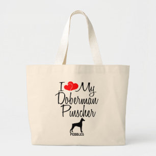 Bolsa Tote Grande Eu Amo Meu Doberman Pinscher Bag