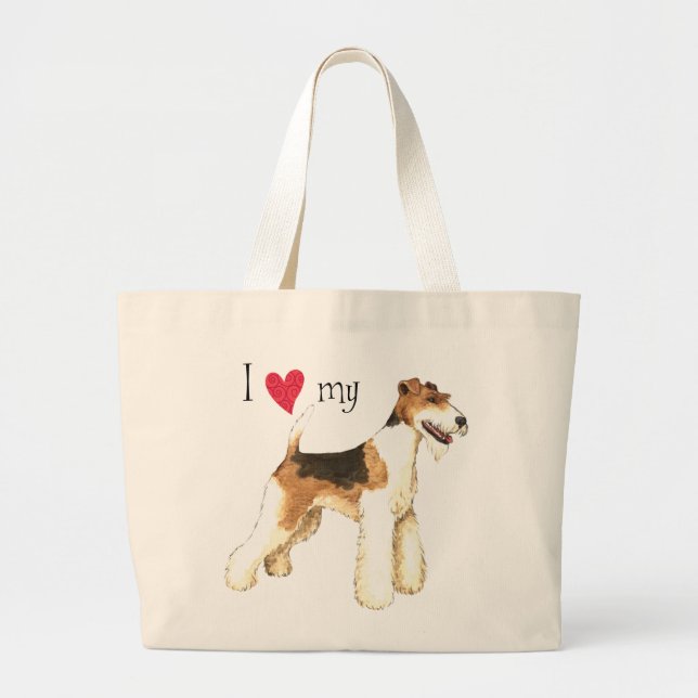 Bolsa Tote Grande Eu amo meu Fox Terrier do fio (Frente)
