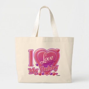 Bolsa Tote Grande Eu Amo Meu Hubby rosa/roxo - coração