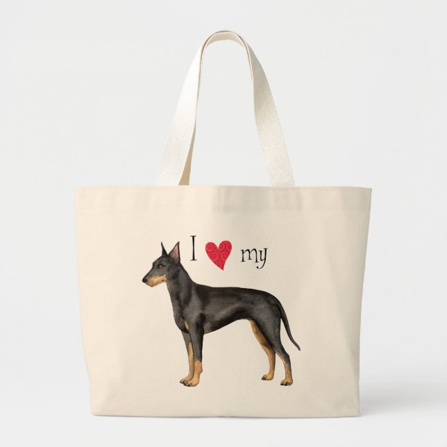 Bolsa Tote Grande Eu amo meu Manchester Terrier (Frente)