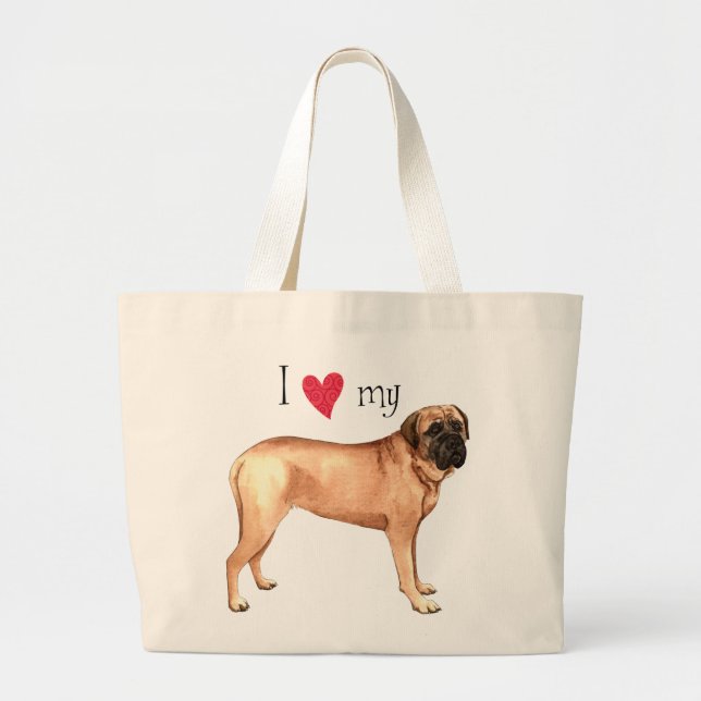 Bolsa Tote Grande Eu amo meu Mastiff (Frente)