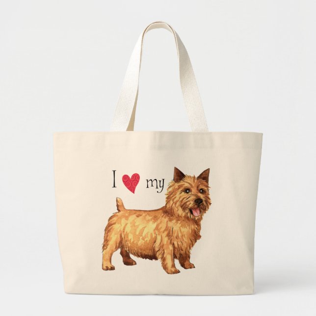 Bolsa Tote Grande Eu amo meu Norwich Terrier (Frente)
