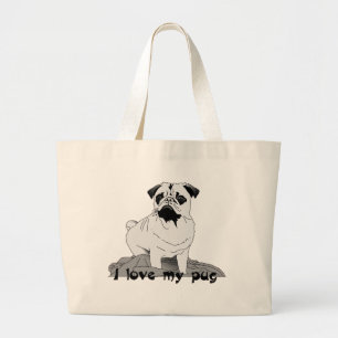 Bolsa Tote Grande Eu Amo Meu Pug Large Tot Bag