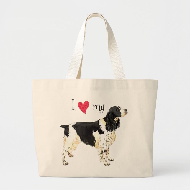 Bolsa Tote Grande Eu amo meu Spaniel de Springer inglês (Frente)
