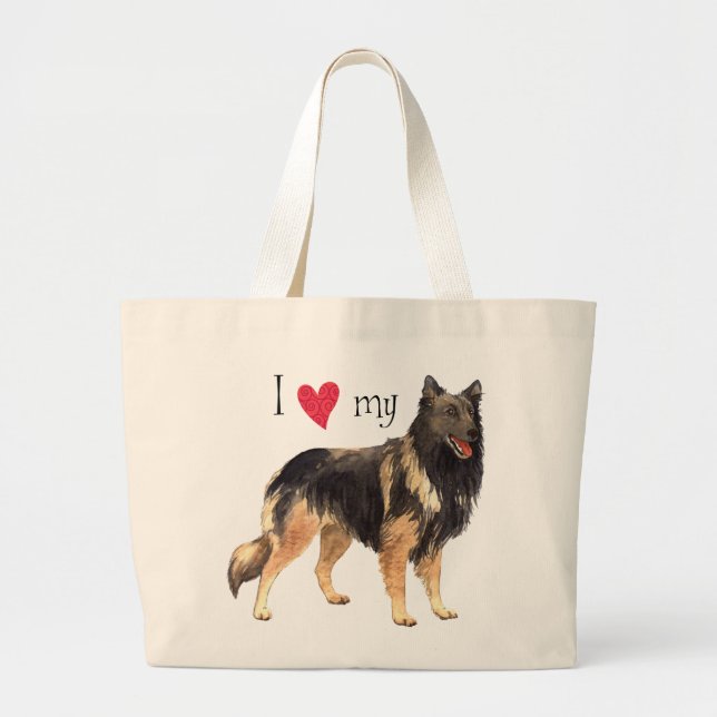Bolsa Tote Grande Eu amo meu Tervuren belga (Frente)
