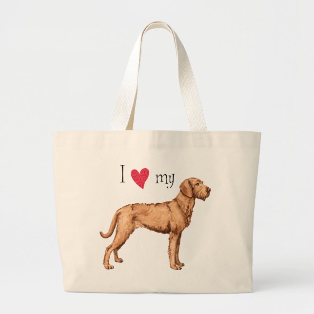 Bolsa Tote Grande Eu amo meu Vizsla Wirehaired (Frente)