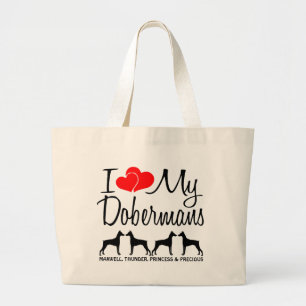 Bolsa Tote Grande Eu Amo Meus Quatro Dobermans