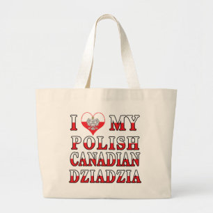 Bolsa Tote Grande Eu Amo Minha Bandeira Polonesa Canadiana Dziadzia