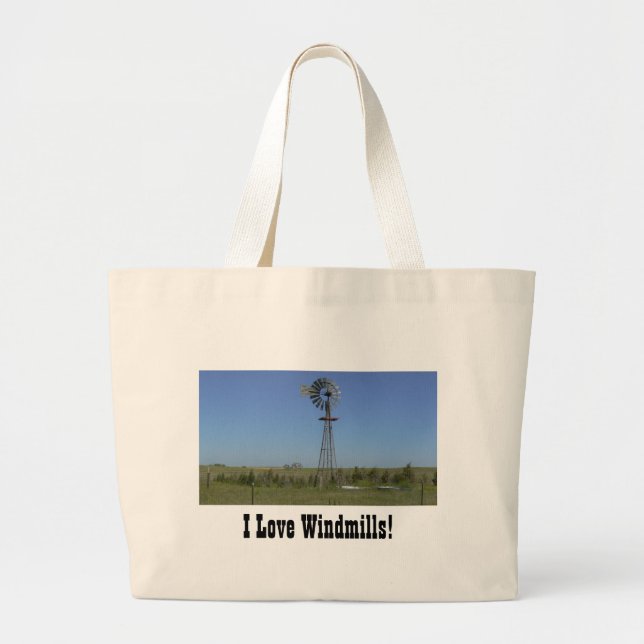 Bolsa Tote Grande Eu amo moinhos de vento! (Frente)
