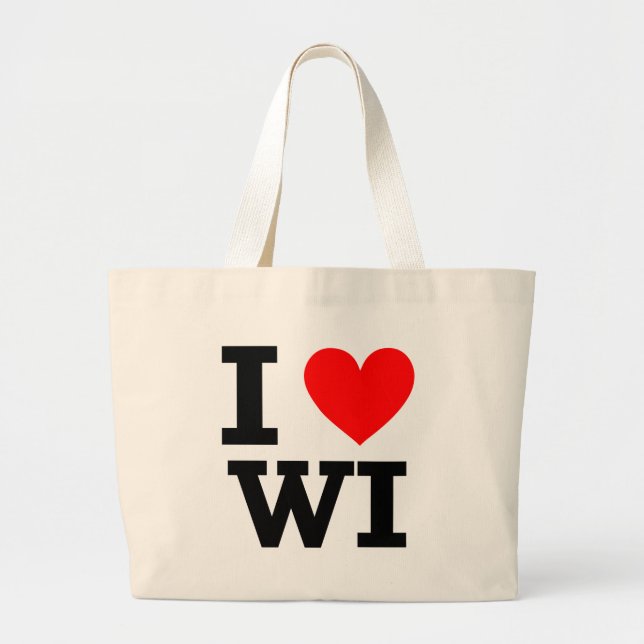 Bolsa Tote Grande Eu amo o design de Wisconsin (Frente)