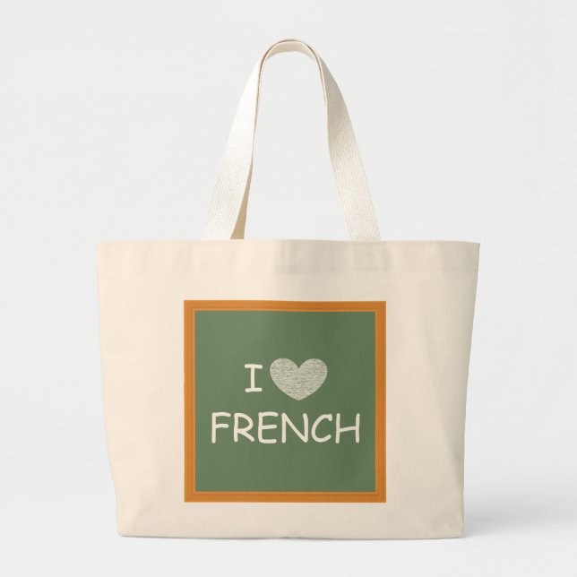 Bolsa Tote Grande Eu amo o francês (Frente)