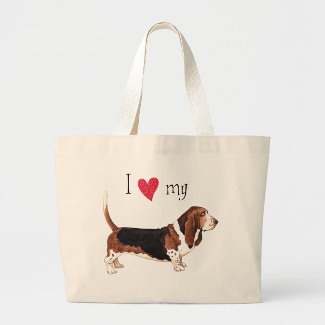 Bolsa Tote Grande Eu Amo O Meu Cachorro De Basset (Frente)