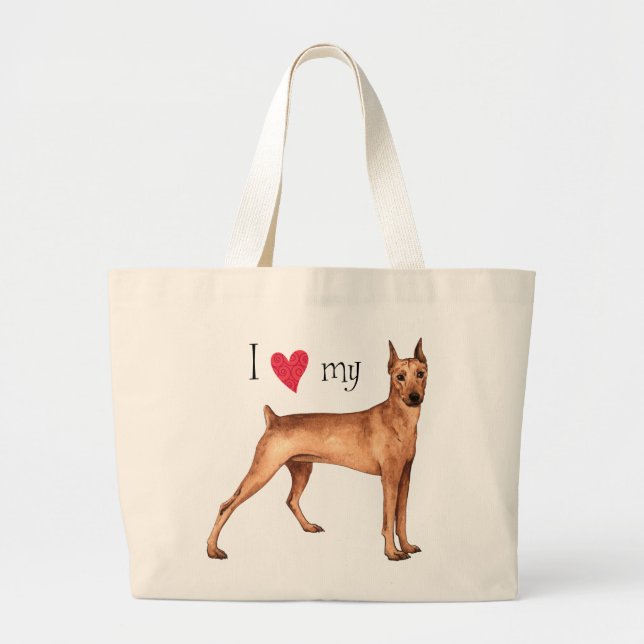 Bolsa Tote Grande Eu Amo o meu Pinscher Alemão (Frente)