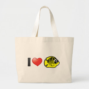Bolsa Tote Grande Eu amo o peixe-borboleta Raccoon