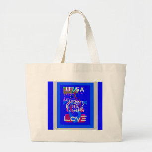 Bolsa Tote Grande Eu amo os EUA: Mais Fortes Juntos