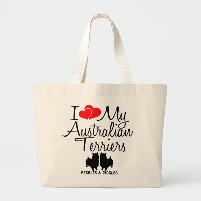 Bolsa Tote Grande Eu Amo Os Meus Dois Cachorros Australianos (Frente)