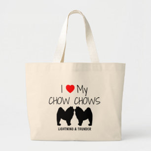 Bolsa Tote Grande Eu Amo Os Meus Dois Cachorros De Chow
