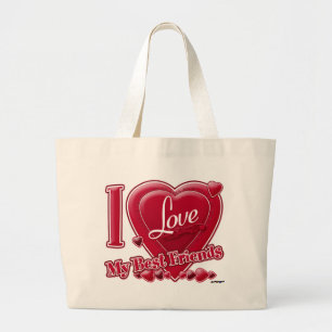 Bolsa Tote Grande Eu Amo Os Meus Melhores Amigos Vermelhos - Coração