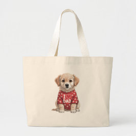 Bolsa Tote Grande Eu Amo Papai Cachorrinho Fofo com Pegadas de Pata