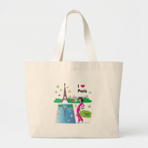 Bolsa Tote Grande Eu amo Paris, França, Moderno