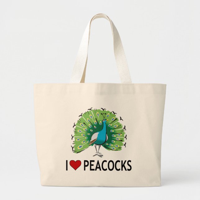 Bolsa Tote Grande Eu amo pavões (Frente)