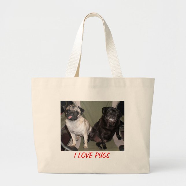 BOLSA TOTE GRANDE EU AMO PUGS (Frente)