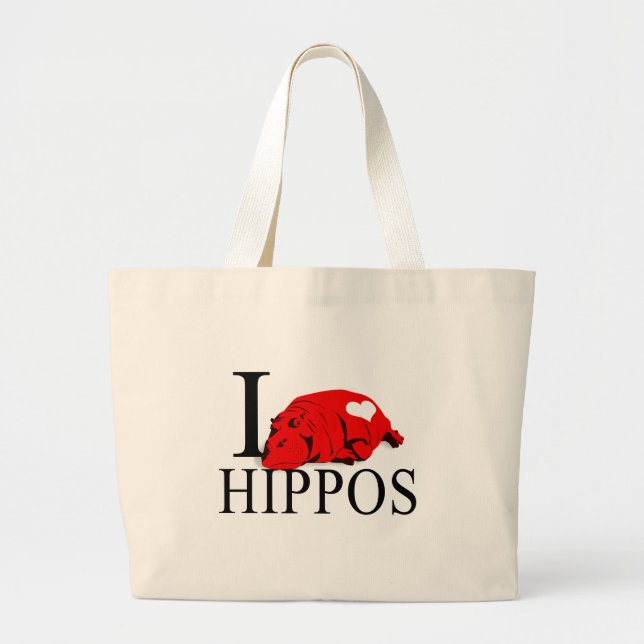 Bolsa Tote Grande Eu amo sacolas dos hipopótamos (Frente)