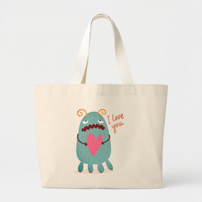 Bolsa Tote Grande EU TE AMO, MONSTRO FELIZ PERSONALIZADO SACO DE Tot (Frente)