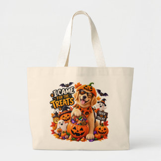 Bolsa Tote Grande Eu Vim pelos Doces Cachorro Engraçado de Halloween