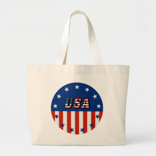 Bolsa Tote Grande EUA - Bandeira Americana e Estrelas no Círculo Bag